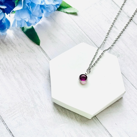 February Swarovski Crystal Necklace, Amethyst Swarovski Crystal, Handmade - Picture 1 of 5